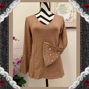 I.N.C. Stud Bell Sleeve V Neck Soft Sweater